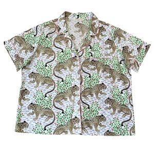 Printfresh Bagheera Short-Sleeve Button Front Cotton Sleep Shirt Pajama *TOP XL